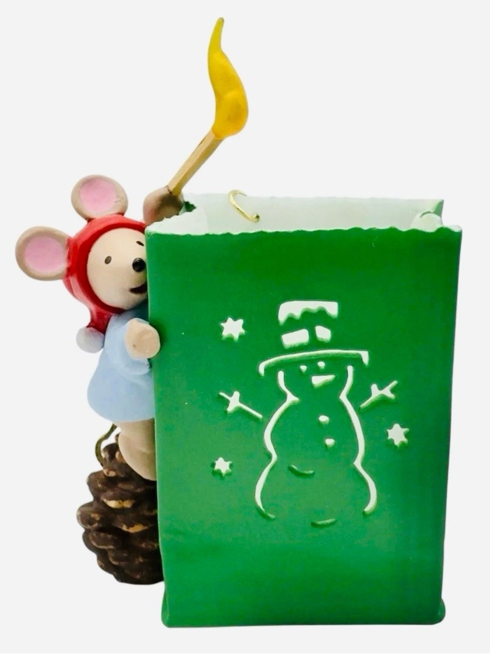1997 Chris Mouse Luminaria Hallmark Green Snowman Lantern Mouse Ornament